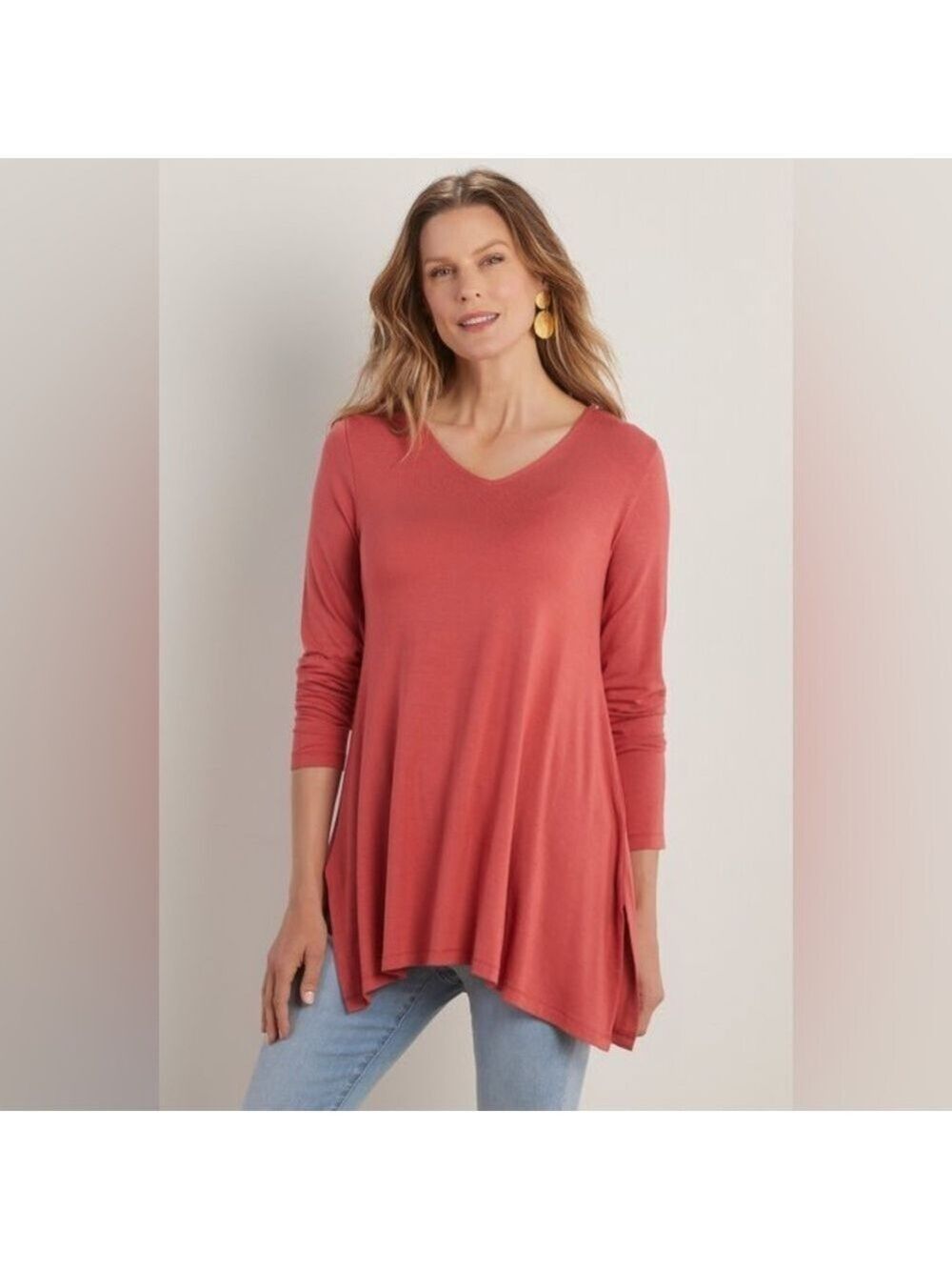 Soft Surroundings Tahira V Neck Long Sleeve Tunic Size Large